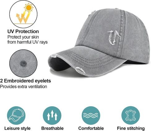 Enwokran Women Ponytail Hat Baseball Cap, Adjustable Criss Cross Buns Ponycaps High Bun Cotton Distressed Dad Trucker Hats in Saudi Arabia