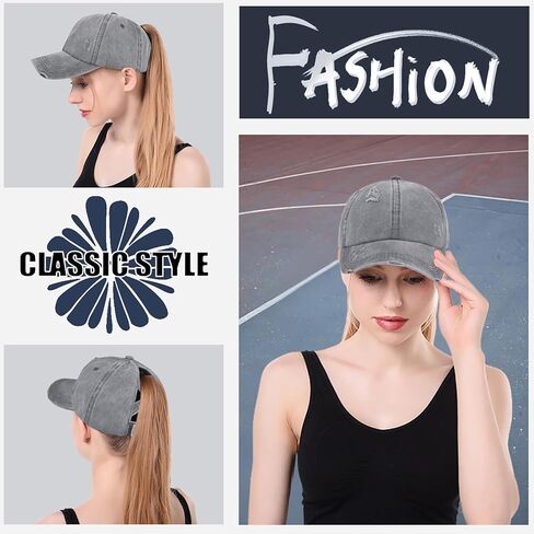 Enwokran Women Ponytail Hat Baseball Cap, Adjustable Criss Cross Buns Ponycaps High Bun Cotton Distressed Dad Trucker Hats in Saudi Arabia