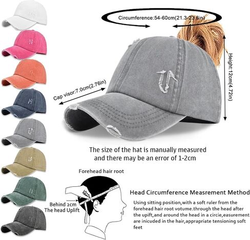Enwokran Women Ponytail Hat Baseball Cap, Adjustable Criss Cross Buns Ponycaps High Bun Cotton Distressed Dad Trucker Hats in Saudi Arabia