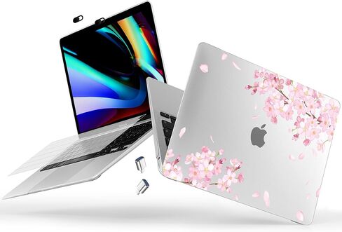 Designed for MacBook Air 13 inch Case 2021-2018 A2337 M1/A2179/A1932, Ultra-Thin Hard Shell Case for MacBook Air 13.3" with Keyboard Cover & USB Adapter & Webcam Cover, Cherry Blossoms in Saudi Arabia