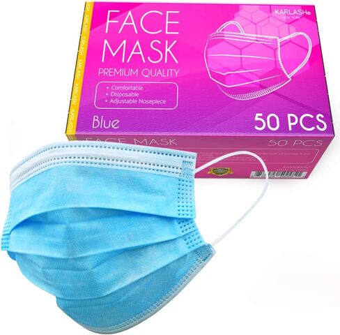 Karlash Disposable Face Mask, Pack of 50 Blue Mask (Pack of 1) in Saudi Arabia