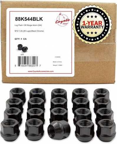 Wheel Accessories Parts 20 Pcs M12 x 1.25 12 x 1.25 Thread Open End Bulge Acorn 21mm Long Lug Nuts Black Chrome 3/4" 19mm Hex Fits Most Subaru Pass Cars | Nissan Pass Cars with Aftermarket Wheels in Saudi Arabia