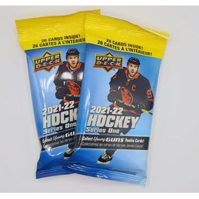 (عبوتان) 2021/22 Upper Deck Series 1 NHL Hockey Fat Packs - 52 بطاقة - اجمع بطاقات Young Guns Rookie