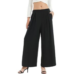 Womens Wide Leg Pants Elastic Waist Flowy Casual Loose Trousers with Pockets Lightweight