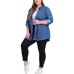 Agnes Orinda Plus Size Shirts for Women Chambray Top Button Down Denim Shirts Tops 2024
