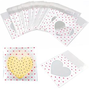 100 PCS Small Clear Cellophane Bags Red Heart Cellophane Bags Valentine Cellophane Bags Self Sealing Goodies Bags for Party Supplies