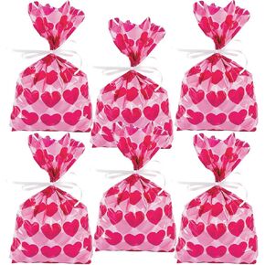 Valentine Cellophane Bags Heart Treat Bags - Happy Valentine's Day Gift Bags with Twist Ties Sweet Party Goodie Bags for Candy, Food,Soap, Cookie, Valentine Chocolates