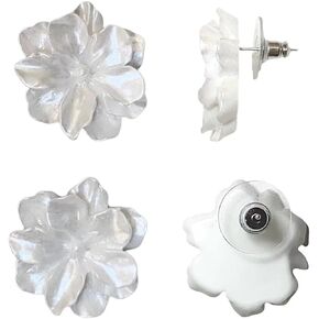 valentines day earrings white Camellia flowers stud earrings in 925 Sterling Silver Post