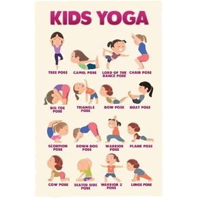 Kids Yoga Poses Chart Fitness Exercise Indoor Activity Mindfulness Meditation Classroom Cool Wall Decor Art Print Poster 12x18