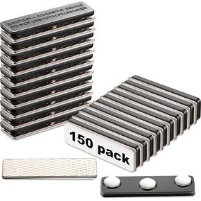 150 Packs Name Badge Magnets, Magnetic Name Tag Holders with 3 Neodymium Magnets Name Plate Magnet Back for Office, School, Hotel, Trade Event, Uniform Jackets, Black