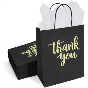DjinnGlory 50 Pack Medium Pink Gift Bags Thank You Welcome Gift Bags with Handles and Tissue Paper for Mother's Day Wedding Birthday Party Favors, Small Business Bags, 10x8x4 Inch