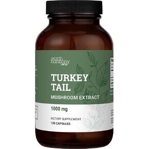 Earth Harmony Organic Turkey Tail Mushroom Capsules - Superfood Mushroom Supplement Helps Support Brain Health - Premium Mushroom Powder Extract - 120 Capsules (2-Month Supply)