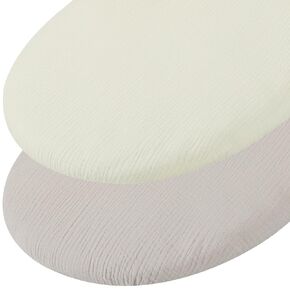 Muslin Bassinet Sheets for Baby Boy and Girl, 2 Pack Soft Breathable Baby Fitted Sheet for Rectangle Round Oval Hourglass Bassinet Mattress, 100% Cotton, Fog and Beige