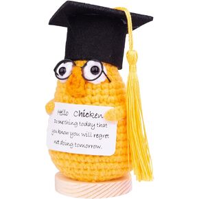 2024 Graduation Gift Emotional Support Cucumber Graduation Cap Gift, Cute Knitted Crochet Cucumber Doll with Doctoral Hat Toy with Room Decoration(A1)