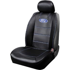 Plasticolor 008625R01 Ford Deluxe Seat Cover Embrodired Logo High Contrast Stitching Premium 3 Piece Sideless Car Truck or SUV Seatcover with Cargo Pocket, Black