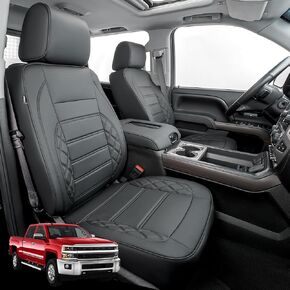 غطاء مقعد تغطية كاملة من Liner Master® لسيارة Chevy Silverado لـ GMC Sierra Pickup 2014 2015 2016 2017 2018 1500، 2015-2018 2500HD 3500HD Crew Cab مجموعة كاملة من ملحقات الجلد الصناعي الأسود للشاحنة in Kuwait