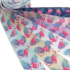 Assorted 12 Yards Flamingo Grosgrain Ribbon Craft DIY Gift Packing Hair Bow Accessory (Flamingo)