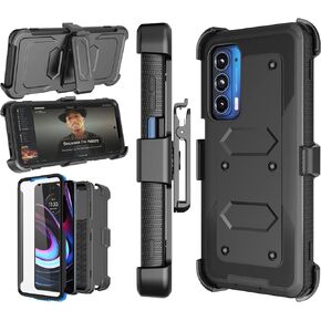Njjex for Motorola Moto Edge 2021 Case, for Moto Edge 5G UW Case, [Nbeck] Heavy Duty Built-in Screen Protector Rugged Swivel Holster Belt Clip Kickstand Hard Shell Cover for Moto Edge 2021 [Black]