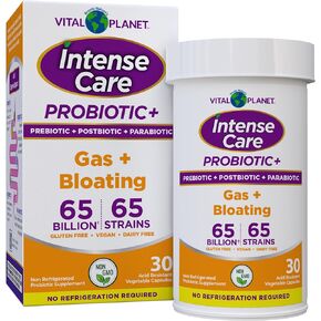 Vital Planet - Intense Care Gas & Bloating Probiotics Plus Prebiotics, Postbiotics, Parabiotics, Complete 4-in-1 Supplement for Adults, 65 Billion CFU, 65 Strains, Digestive and Immune, 30 ct