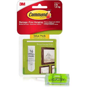 Picture Hanging Kit | Picture Hanging Strips Small & Leveler | 16-Pair | Perfect for Hanging Small Frames, Photos, Pictures, Posters on Walls/ Drywalls | No Nail/ Hook Damage