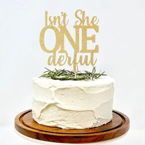 Isn't She Onederful Cake Topper - أعلى كعكة عيد ميلاد ذهبية لامعة لحفلات أعياد الميلاد الأولى، لوازم حفلات أعياد الميلاد الأولى، أعلى كعكة عيد الميلاد الأول للفتيات، هدية للفتيات (Is't She Onederful Cake Topper)