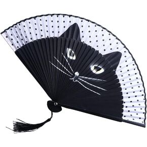 Hand Fan for Women Foldable,Cartoon Cat Patterns Folding Fan Exiquisite Decorative Folding Fans for Party Wedding Dancing Decoration(Brown)