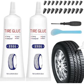 120ml Tire Repair Glue, 20pcs Tire Repair Rubber Nails for Sidewall Bonding or Air Leakage of Tires, for Car, Motorcycle, Tractor, Truck, All Terrain Vehicle Tire Nail Repair Kit Glue