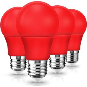4 Pack Red LED Light Bulbs, A19 9W (60W Equivalent) Colored Party Light Bulb Outdoor, E26 Base for 4th of July Porch Lights, Police Support, Home Lighting, Wedding, Valentine's Day Decor, Not-dim
