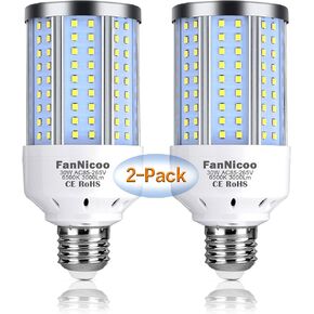 2-Pack 200W Equivalent LED Corn Light Bulb 3000 Lumen 6500K Cool White Daylight 30W LED Corn Lamp E26/E27 Medium Base for Indoor Outdoor Warehouse Garage Basement Backyard Factory Barn and Many Areas