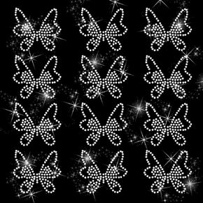 FINGERINSPIRE 12 Pcs Butterfly Rhinestone Iron on Hotfix Transfer 2.5x2 Inches Clothing Repair Decoration for Clothing DIY Projects Shoes Garments Bags Decoration