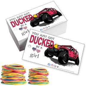 You've Been Ducked | You Just Got Ducked By a Car Girl | Duck Duck Game Card | Duck Ducking Card Tag | 50Pack | 2 x 3.5" Inches Business Card Size | With Round Hole and Rubber Bands(Red)