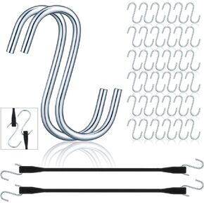 50 Pcs Tarp Strap Bungee Cord S Hooks Steel S Shaped Hooks Rust Resistant Steel Bungee Cords Metal Hooks for Elastic Rope, Nylon Fiber and Natural Rubber