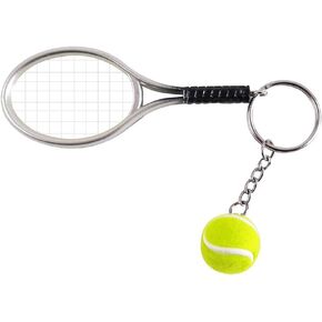 Tennis Racket Keychain Key Ring Creative Fashionable Alloy Tennis Ball Racquet Keychain Gift for Sport Lovers