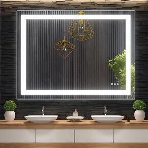 مرآة حمام LED مقاس 48 × 36 بوصة مع إضاءة أمامية وخلفية، مرايا حائط قابلة للتعتيم بدون خطوات مع مقاومة للضباب ومقاومة للكسر وذاكرة و3 ألوان ومرآة زينة مزدوجة LED in Kuwait