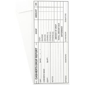 500 Cashier Depot EZ465 Cashier's Drop Report Envelope, 4 1/8" x 9 1/2", Sturdy 24lb. White, Cash Envelopes For Hotels, Restaurants, Gas Stations & Retailers (500 Envelopes)