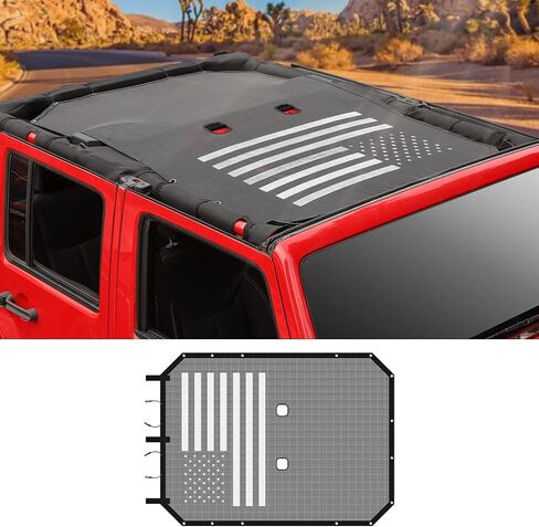 for JKU Sun Shade, Mesh Bikini Top Sunshade for 2007-2018 Jeep Wrangler JK & Unlimited 4 Door Only (American USA Flag) in Saudi Arabia