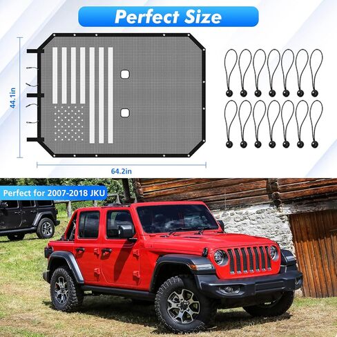 for JKU Sun Shade, Mesh Bikini Top Sunshade for 2007-2018 Jeep Wrangler JK & Unlimited 4 Door Only (American USA Flag) in Saudi Arabia