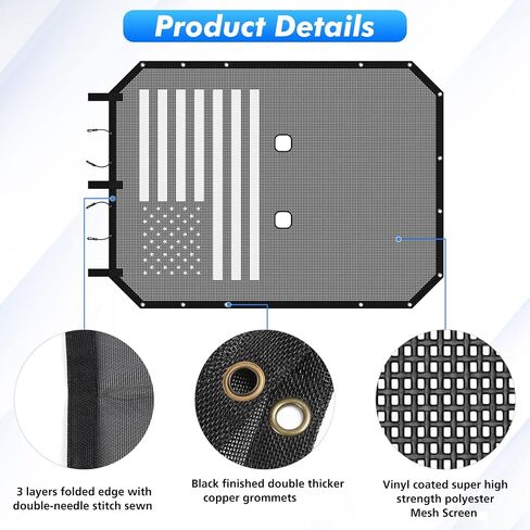 for JKU Sun Shade, Mesh Bikini Top Sunshade for 2007-2018 Jeep Wrangler JK & Unlimited 4 Door Only (American USA Flag) in Saudi Arabia