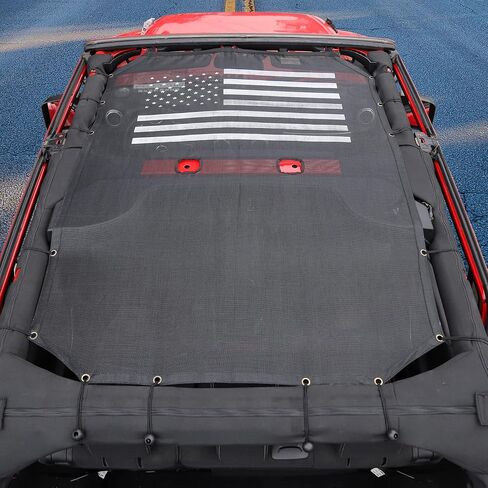 for JKU Sun Shade, Mesh Bikini Top Sunshade for 2007-2018 Jeep Wrangler JK & Unlimited 4 Door Only (American USA Flag) in Saudi Arabia