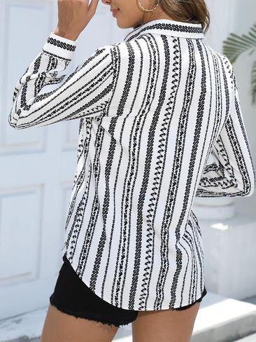 Womens Button-Down Shirts Long Sleeve Wrinkle Free Exquisite Print Fashion Casual Blouse Top XS-XXL in Saudi Arabia