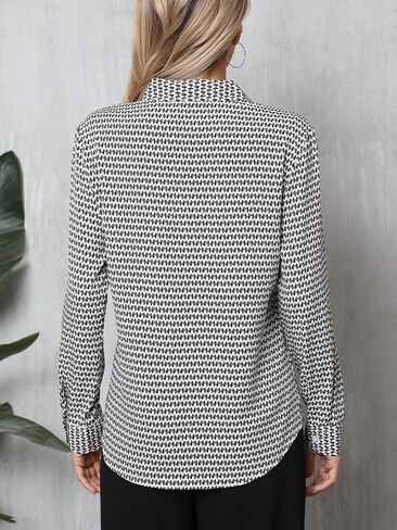 Womens Button-Down Shirts Long Sleeve Wrinkle Free Exquisite Print Fashion Casual Blouse Top XS-XXL in Saudi Arabia