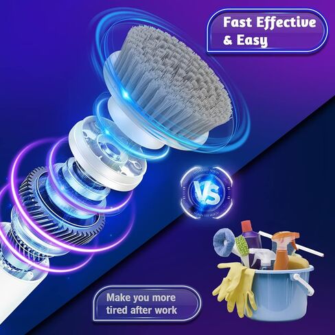 جهاز تنظيف دوار كهربائي جديد، جهاز تنظيف دوار لاسلكي قابل للحمل مع 5 رؤوس فرشاة ومقبض تمديد قابل للتعديل، فرشاة استحمام بقوة 360 درجة للحمام والحوض والبلاط والأرضية in Kuwait