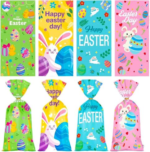 Jagrove Cellophane Treat Bags with Gold Twist Ties 100 Pieces Plastic Bags Goodie Cookies Candy Bread Gift Bags Party Supplies in Saudi Arabia