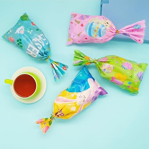 Jagrove Cellophane Treat Bags with Gold Twist Ties 100 Pieces Plastic Bags Goodie Cookies Candy Bread Gift Bags Party Supplies in Saudi Arabia