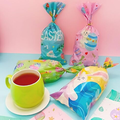 Jagrove Cellophane Treat Bags with Gold Twist Ties 100 Pieces Plastic Bags Goodie Cookies Candy Bread Gift Bags Party Supplies in Saudi Arabia