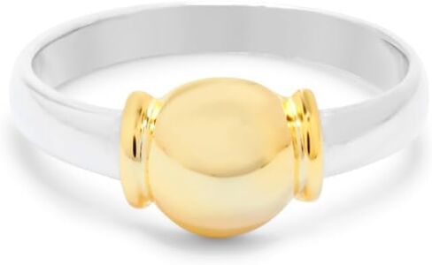 EVE'S ADDICTION Women's Sterling Silver and Gold Tone Cape Cod Style Ring, ring sizes 5 to 9 - Sterling Silver Rings for Women - Two Tone Beach Ball Ring - Birthday Gifts for Her - Gifts for Mom in Kuwait