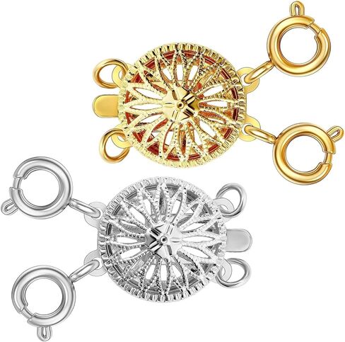 فاصل مشابك طبقات القلادة للنساء من الذهب عيار 14 قيراط والفضة والتشابك، مجوهرات آمنة خالية من التشابك ومحول سلسلة موسع (قطعتان فضية + ذهبية) in Kuwait