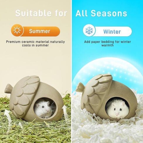 BUCATSTATE Hamster Hideout Ceramic, Acorn Shape Hamster House and Habitats for Dwarf Hamster Gerbils Rat Small Animal Cage Habitat Decor, Nature Themed Hamster Cage Accessories in Kuwait