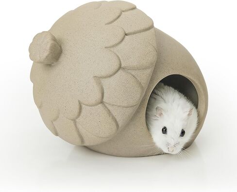 BUCATSTATE Hamster Hideout Ceramic, Acorn Shape Hamster House and Habitats for Dwarf Hamster Gerbils Rat Small Animal Cage Habitat Decor, Nature Themed Hamster Cage Accessories in Kuwait