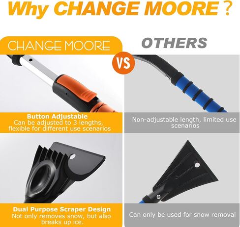 CHANGE MOORE 3-in-1 Ice Scraper and Brush for Car 1Pc, 28.3-35'' Snow Scraper with Brush Extendable, Snow Brush and Ice Scraper with Foam Grip for SUV,Truck,Vehicle Windows in Saudi Arabia